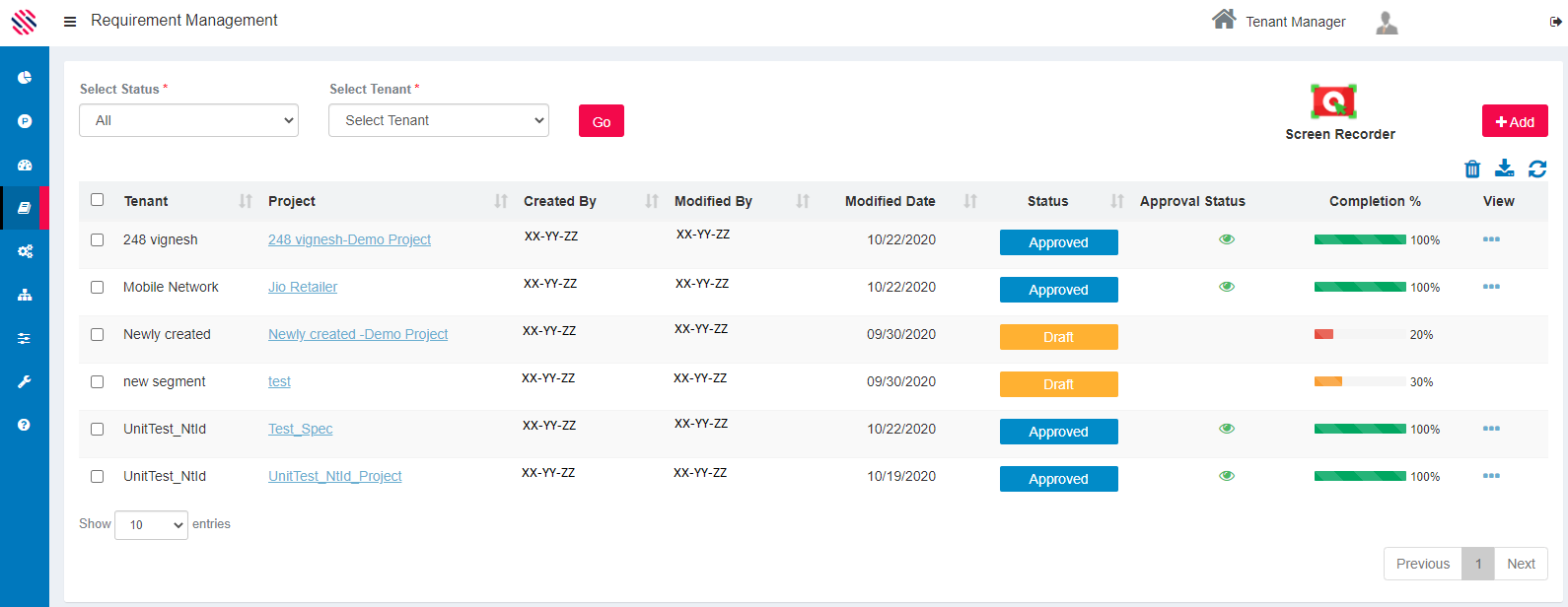 How To Review The Status Of Submitted Project Requirements In SmartSpec Robility Docs